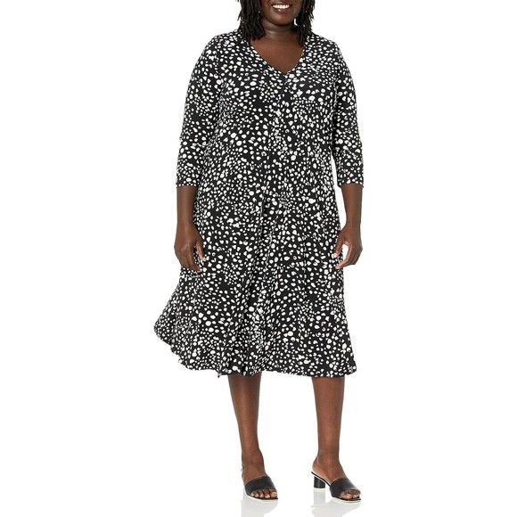 Fashion Women Stretch Plus Size Dress 24W Black Gray Cheetah Prt Church Work D6 - Picture 1 of 10